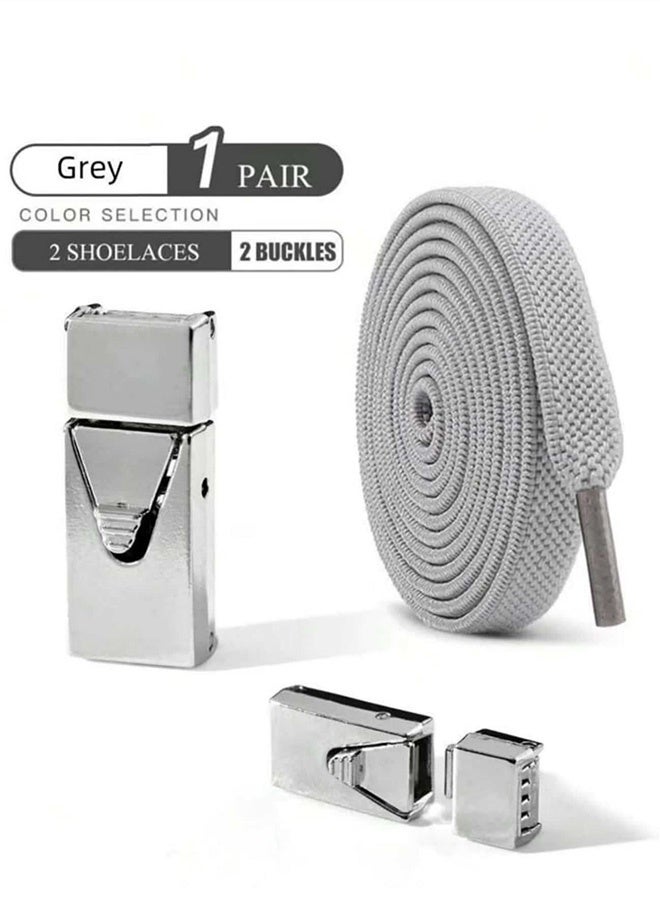 Pair of Elastic Self Lacing Shoe Straps with Interchangeable Buckles Adjustable Durable Shoe Accessories for Men Women Sports Casual Shoes Ideal for Daily Activewear  Outdoor Activities,Grey - Image 2